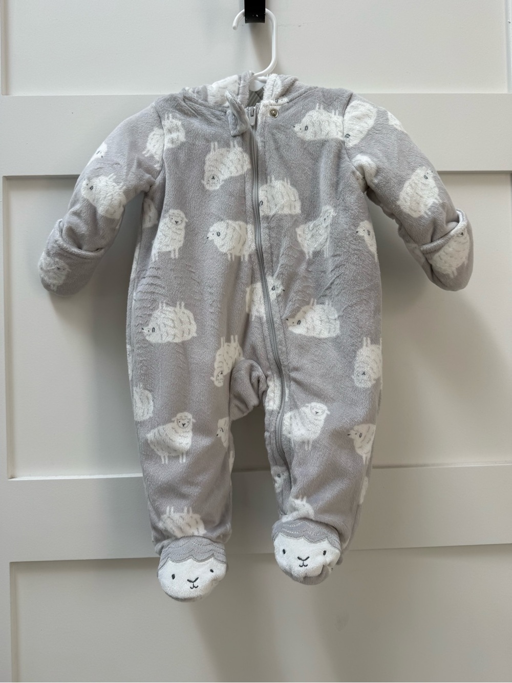 Carter's Grey Lamb Print Fleece Hooded One-Piece Footie